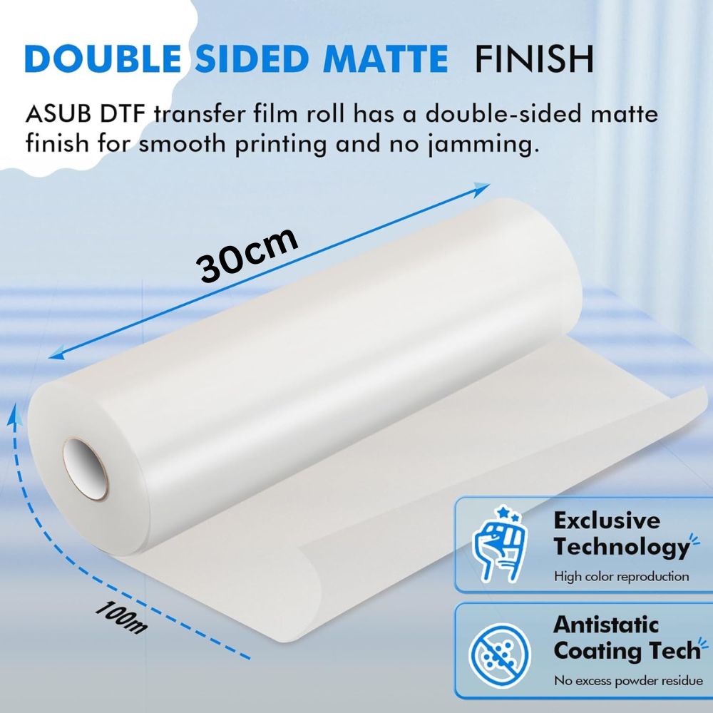 Premium DTF PET Film Roll 33cm x 100m | Warm Peel Transfer Film